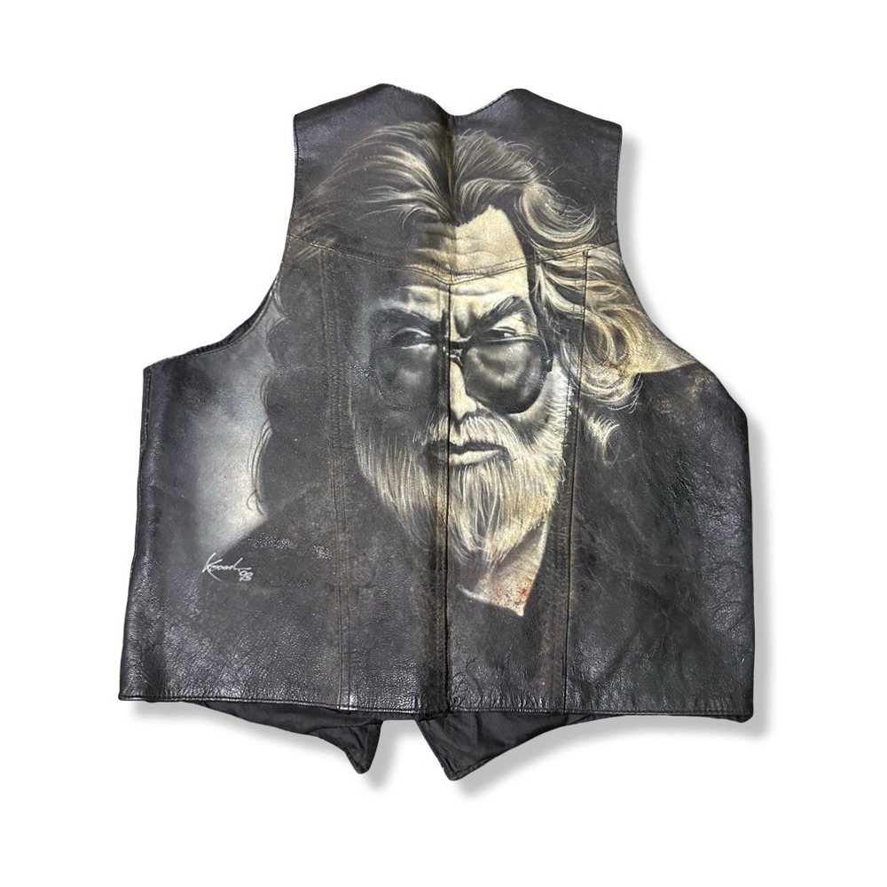 Hudson VTG Leather Vest Mens M Black Painted Jerry Garcia Grateful Dead Airbrush